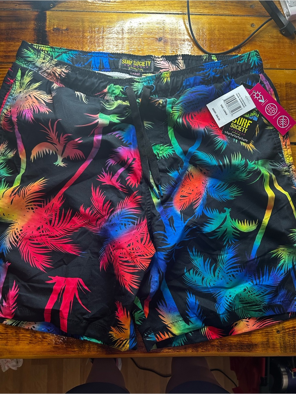 Surf Society Men’s Black Tropical Rainbow Swim Trunks